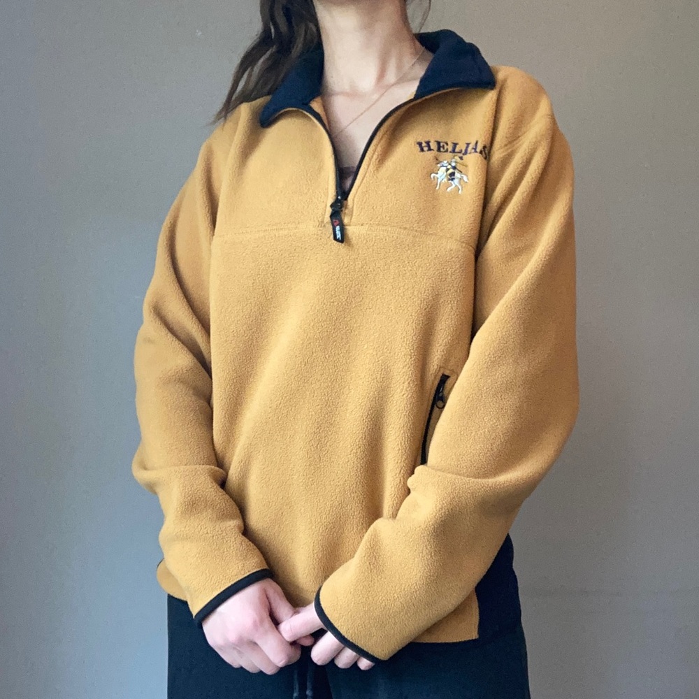 Gold + Navy Quarter Zip Helias Fleece Sweatshirt Pullover